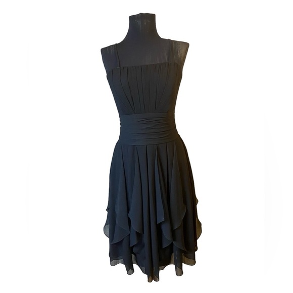 David’s Bridal Black Midi Chiffon Dress Bridesmaid Wedding Prom - Picture 9 of 15